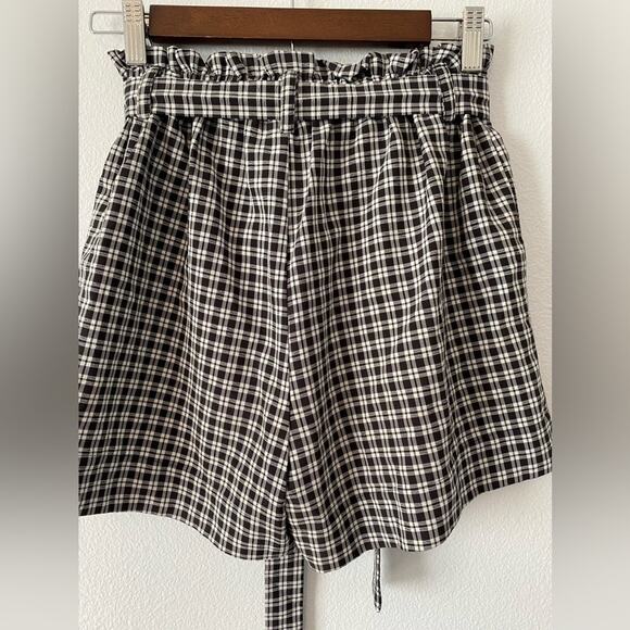 Lottie Moss Women's S Spring Summer Vacation Black White Plaid Paperbag Shorts - Picture 8 of 10